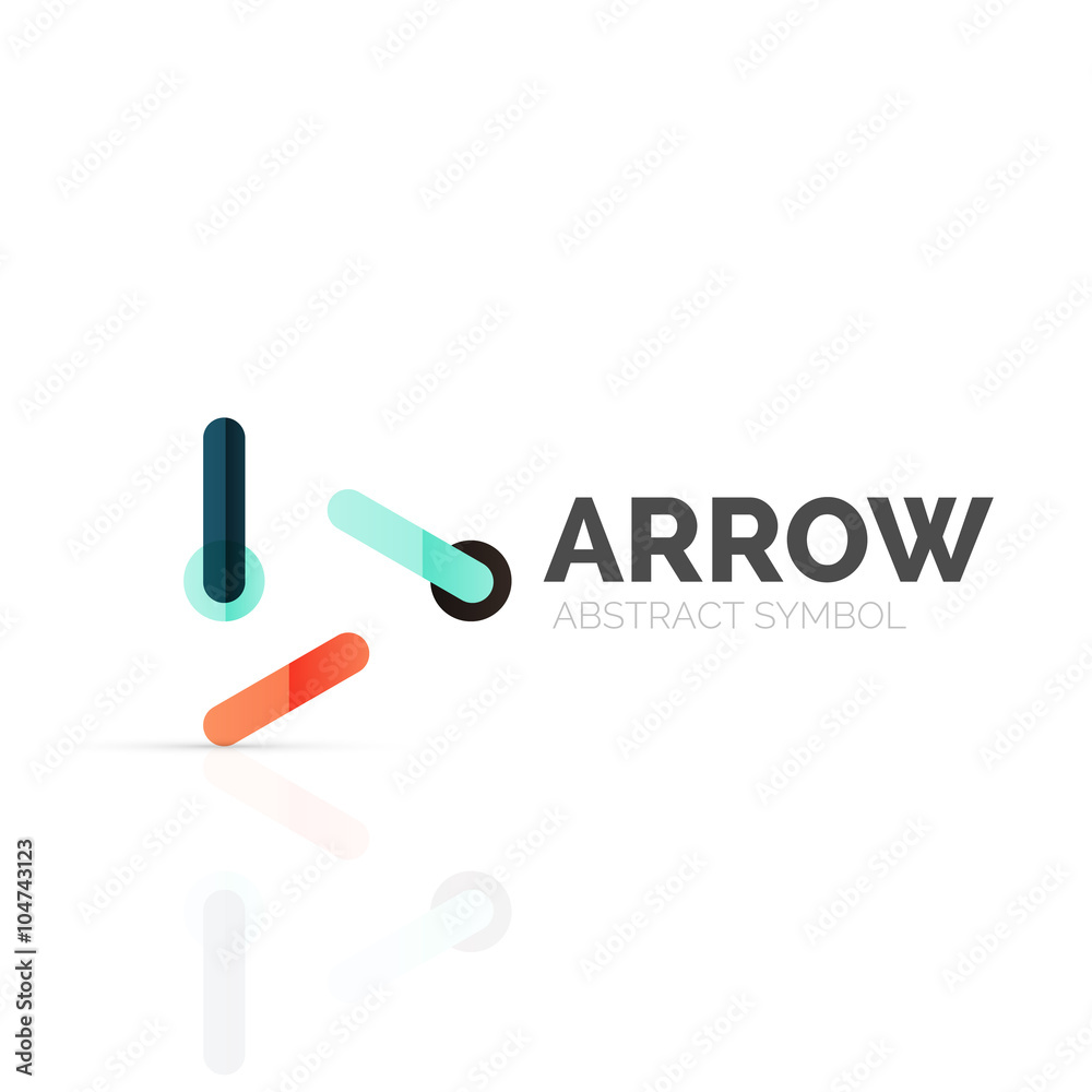 Linear arrow abstract logo, connected multicolored segments of lines in directional pointer figure Linear arrow abstract logo, connected multicolored segments of lines in directional pointer figure