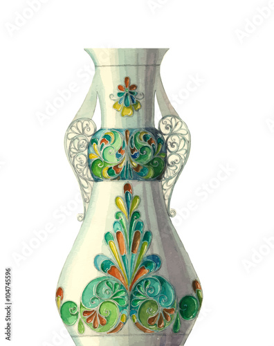 vector watercolor vase with geometric pattern