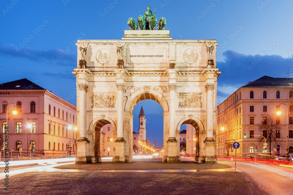 Munich Victory Gate - obrazy, fototapety, plakaty 
