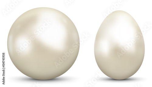 3D Vector Kugel und Ei - Sphäre und Oval isoliert auf reinem Weiß - Weißer Hintergrund - Freigestellt mit Schatten.