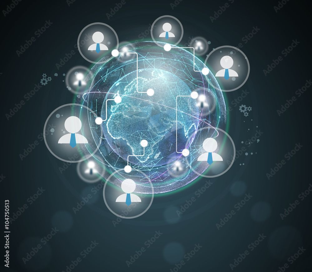 Icons of businessmen in the combined global network Icons of businessmen in the combined global network