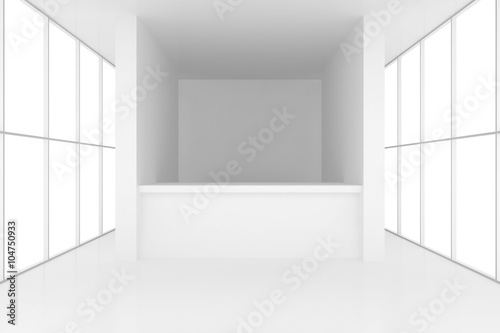 reception desk in white room with windows. 3d render © mirexon