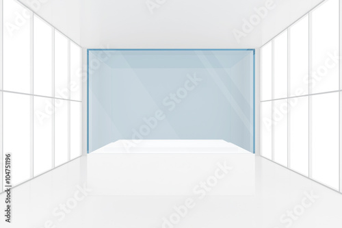 display case. 3d render showcase in white room with windows © mirexon
