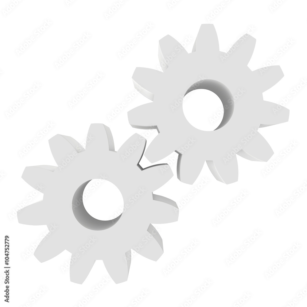 Icon gears isolated on a white background. 3d rendering close-up Icon gears isolated on a white background. 3d rendering close-up
