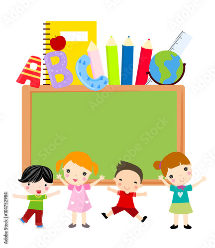 Illustration Featuring School Children Beaming Happily on Education Borders
