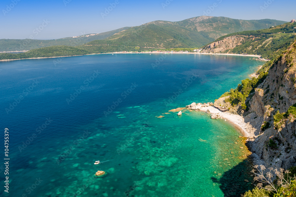 Beautiful bay at Adriatic sea and small diving boat