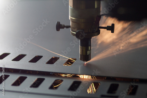 industrial Laser cutting process - closeup view