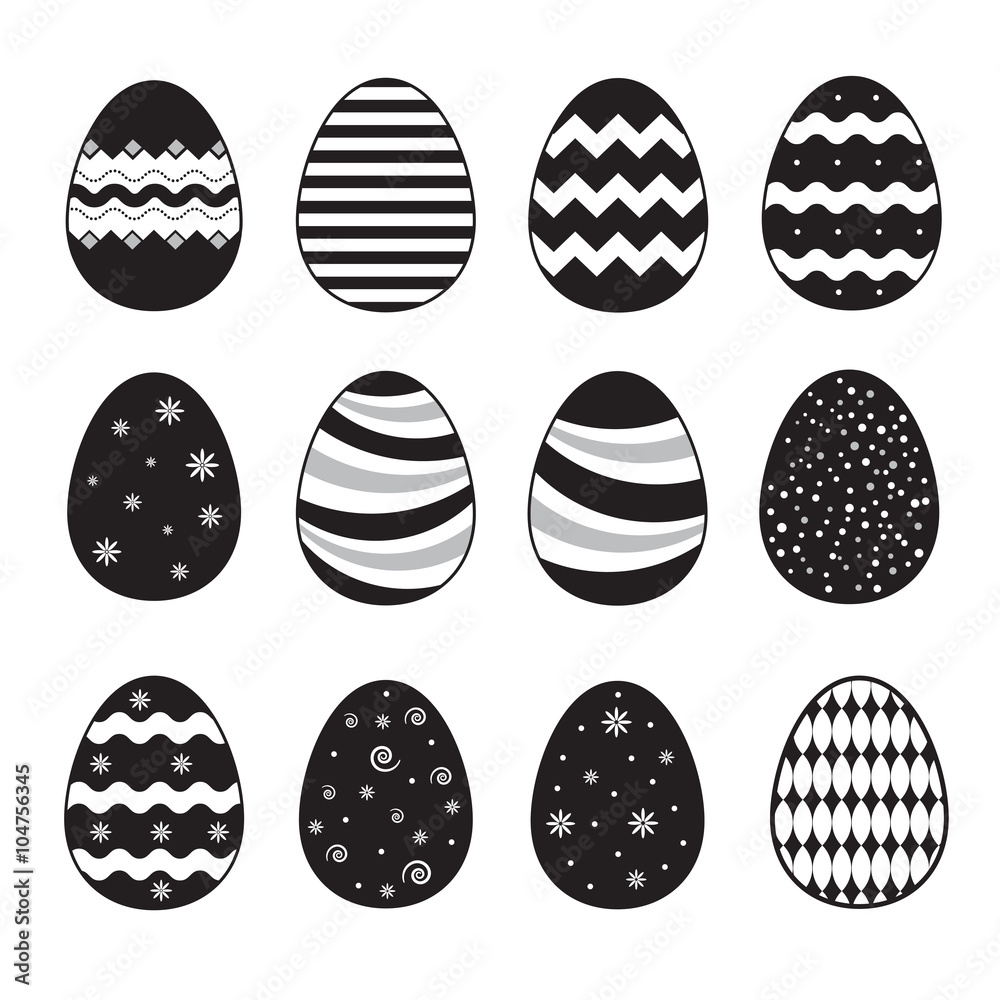 Easter eggs vector icons flat style set on white background Easter eggs vector icons flat style set on white background