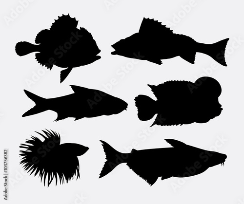 Fish animal silhouette 4. Good use for symbol, logo, web icon, mascot, sign, or any design you want. Easy to use.