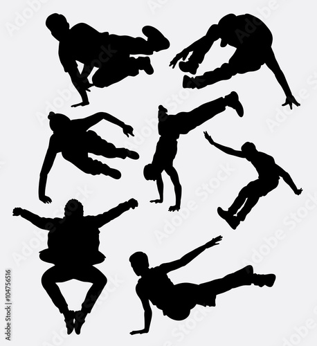 Parkour, martial art, jumping, attraction, extreme sport silhouette. Good use for symbol, logo, web icon, mascot, or any design you want. Easy to use.