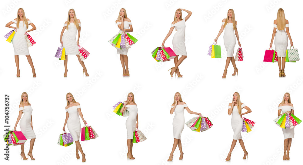 Woman with shopping bags isolated on white Woman with shopping bags isolated on white