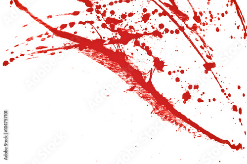 Blood splatter, red acrylic paint splash background texture grunge. Blood splash, spray. Abstract acrylic hand painted splash. Murder and killing. Close up.