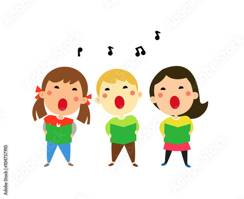 Children singing christmas carols, vector illustration