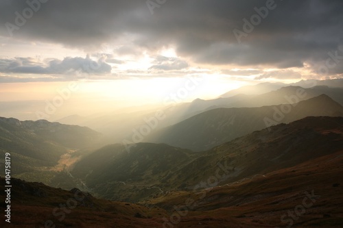 Sunrise over the mountains in the Carpathians