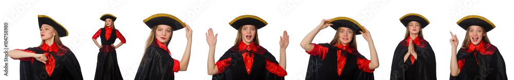 Woman pirate in various concepts on white