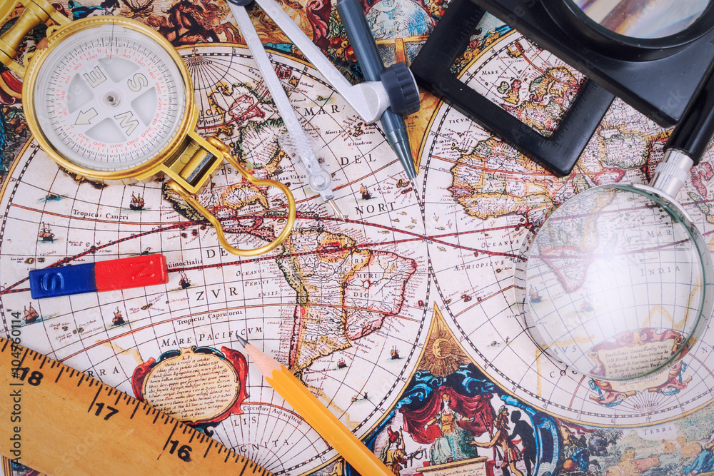 Preparing for travel, trip vacation, tourism mock up close-up on vintage map. Preparing for travel, trip vacation, tourism mock up close-up on vintage map.