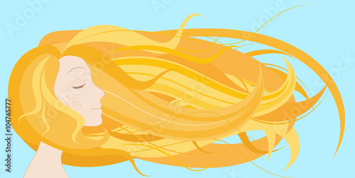 Young woman face with long hair