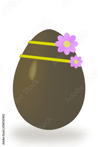 The brown easter eggs with purple flowers and yellow tape.