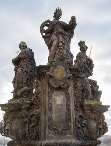 Statues St. Barbara  St. Margaret and St. Elizabeth on the Charles Bridge in Prague  Czech Republic