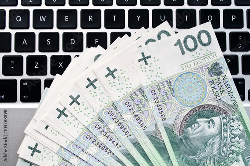 Polish zloty on the laptop