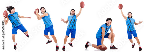 Young american football player on white