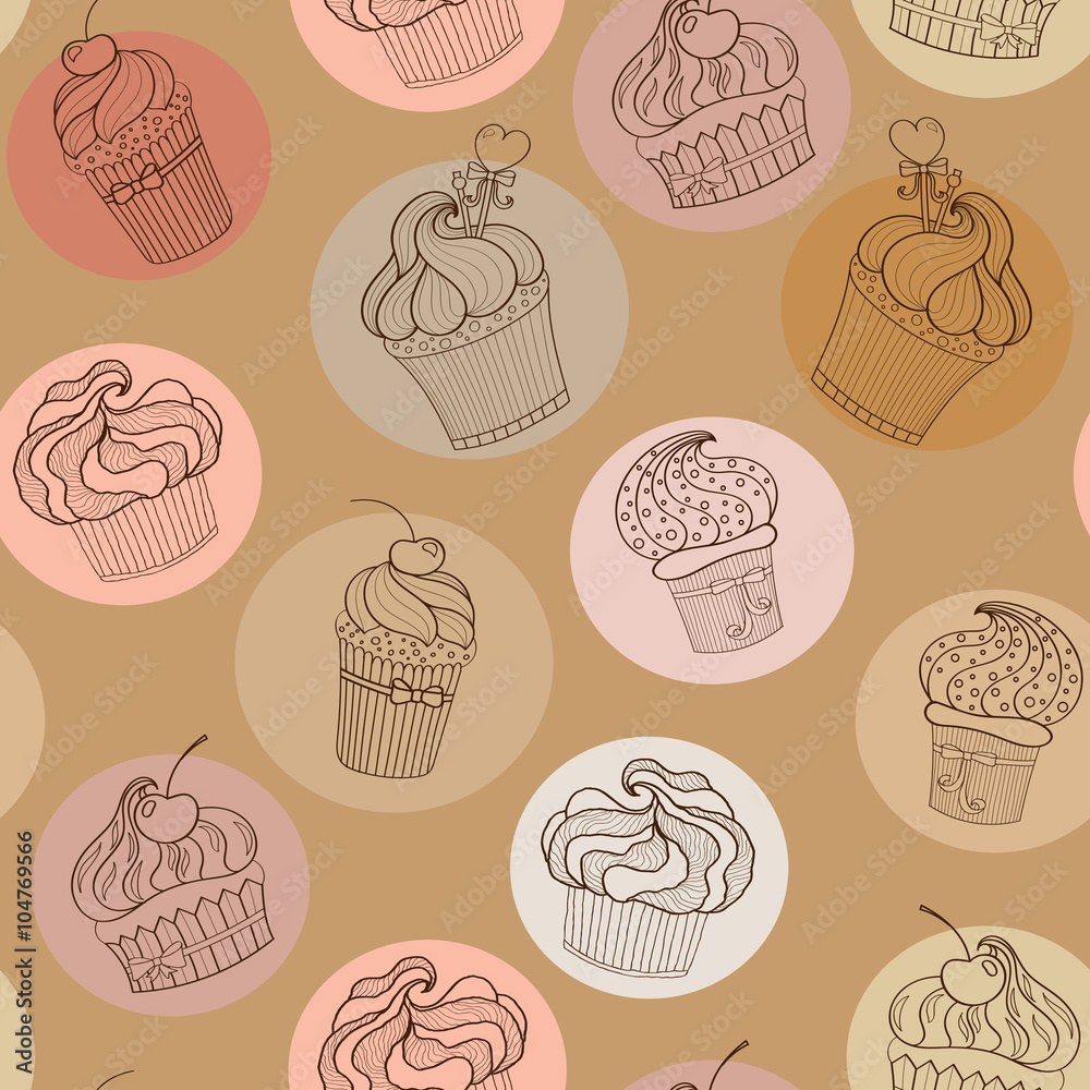 Doodle cupcakes pattern