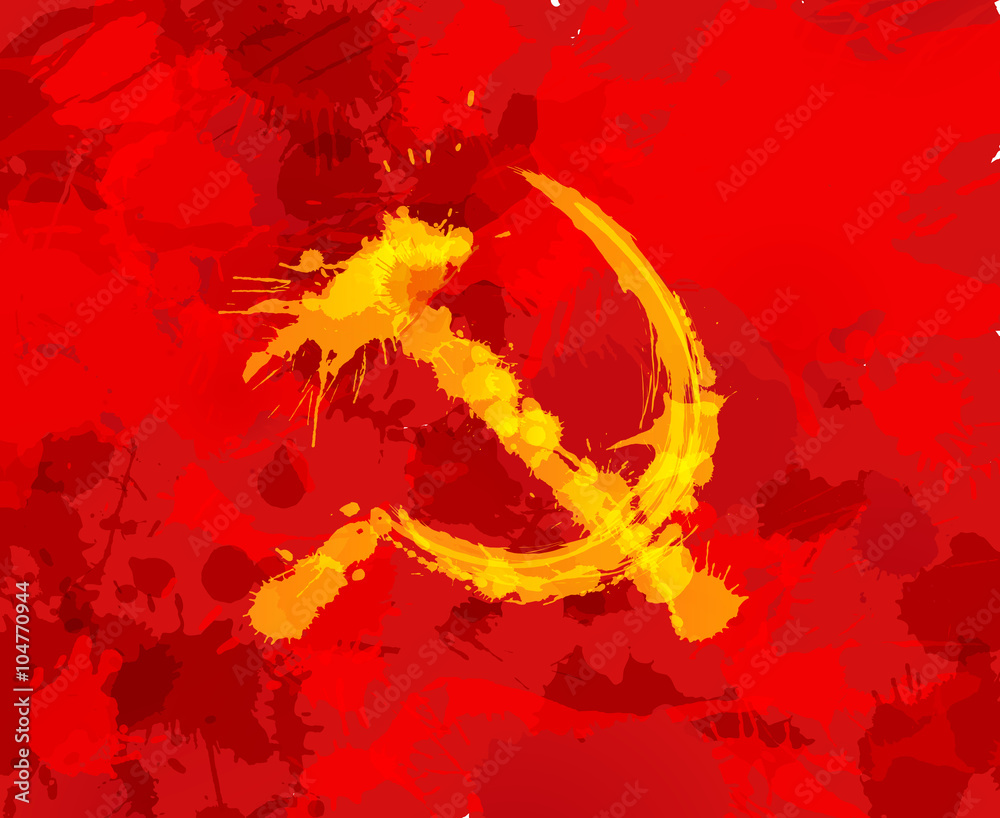 Obraz premium Grunge hammer and sickle symbol of communism on red background