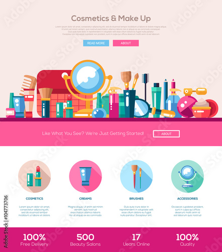 Flat design cosmetics, make up iheader banner with webdesign elements