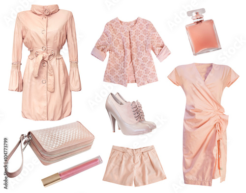 Modern fashion pink female woman's clothe isolated.