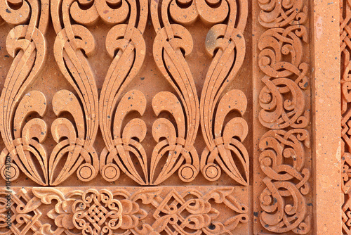 khachkar pattern on volcanic tuff, texture, traditional Armenian