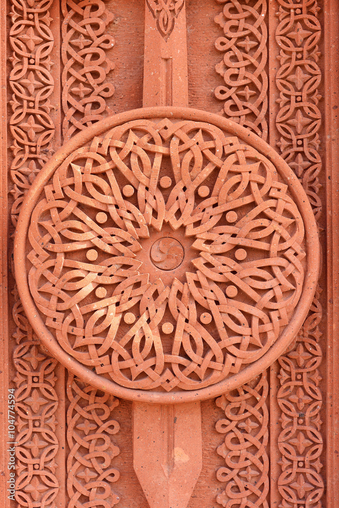 khachkar pattern on volcanic tuff, texture, traditional Armenian