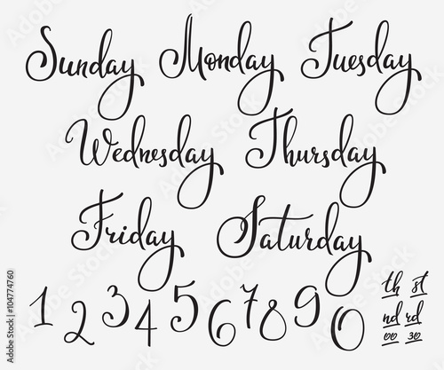 Vector Lettering week days set