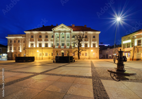 Main square Rynek and City Hall of Kielce, after sunset. photo