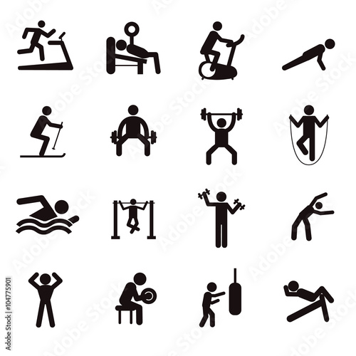 Man People Athletic Gym Gymnasium Body Building Exercise Healthy Training Workout Sign Symbol Pictogram Icon.