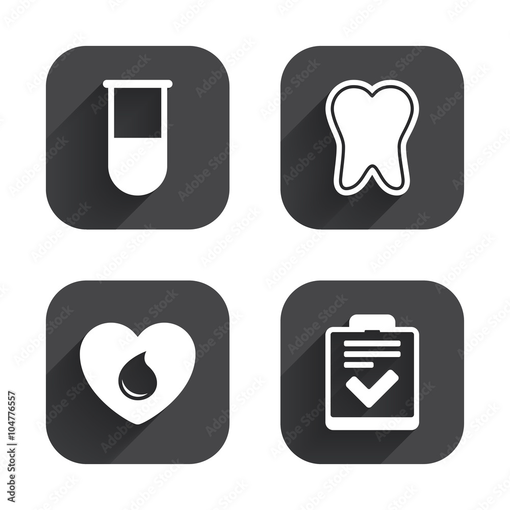 Medical icons. Tooth, test tube, blood donation. Medical icons. Tooth, test tube, blood donation.