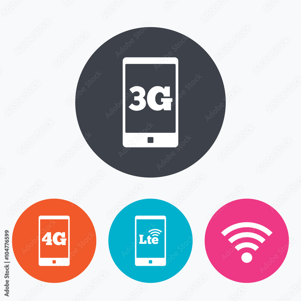 Mobile telecommunications icons. 3G, 4G and LTE. Mobile telecommunications icons. 3G, 4G and LTE.