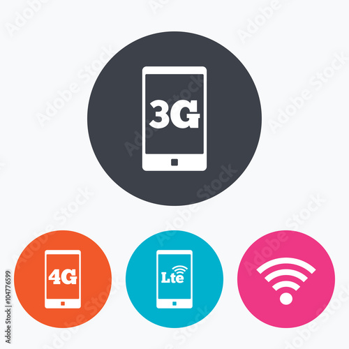 Mobile telecommunications icons. 3G, 4G and LTE.