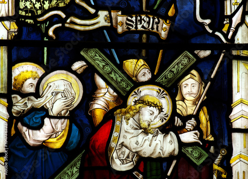 Bilde på lerret Jesus carrying the cross in stained glass