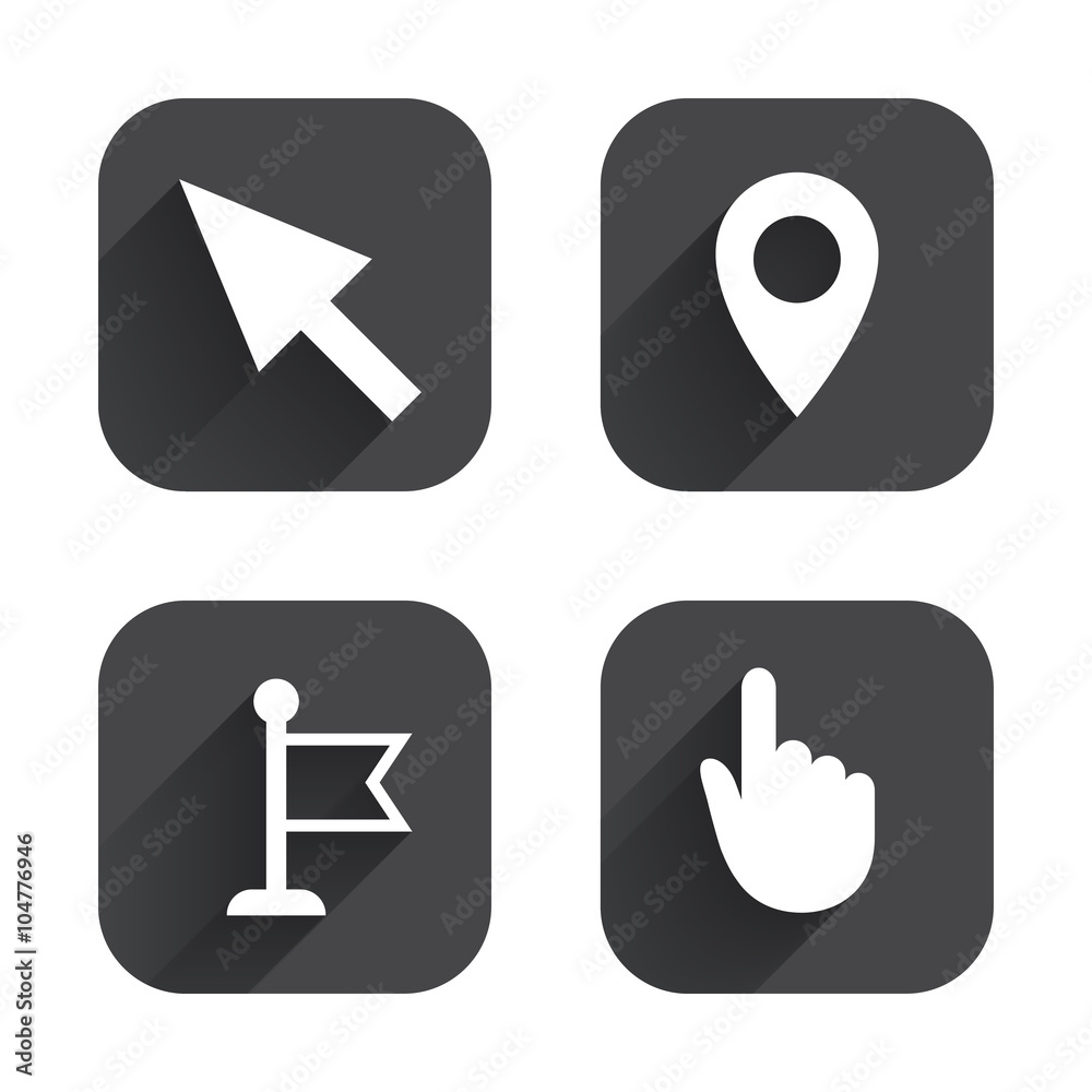 Mouse cursor icon. Hand or Flag pointer symbols.