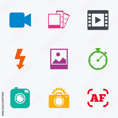 Photo, video icons. Camera, photos and frame.