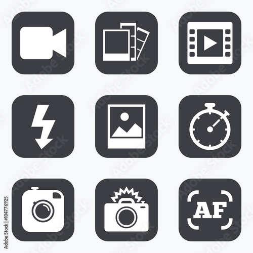 Photo, video icons. Camera, photos and frame.