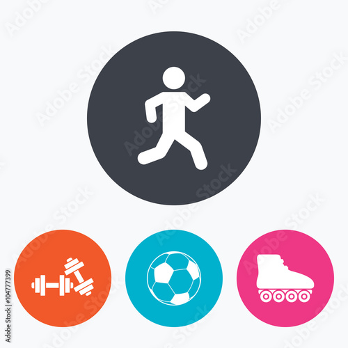 Football ball, Roller skates, Running icons.