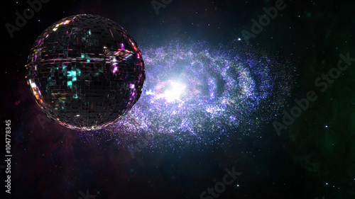 Fototapeta Naklejka Na Ścianę i Meble -  Alien Spaceship Flying in Amazing Planetary Nebula Galaxy
