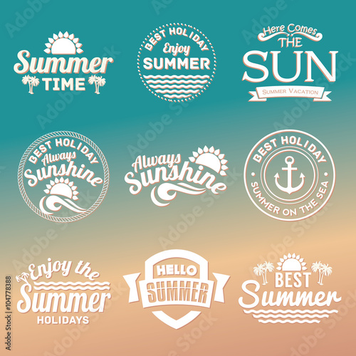 Retro hand drawn elements for Summer calligraphic designs . Vintage ornaments All for Summer holidays, tropical paradise, sea, sunshine, weekend tour, beach vacation, adventure labels