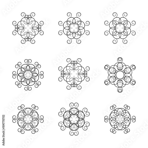 A set of circular ornaments  vector illustration.