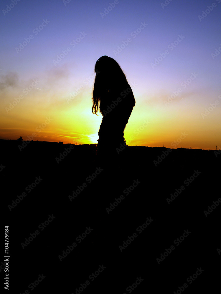 Sunset girl III - Peacefull photo with sunset girl