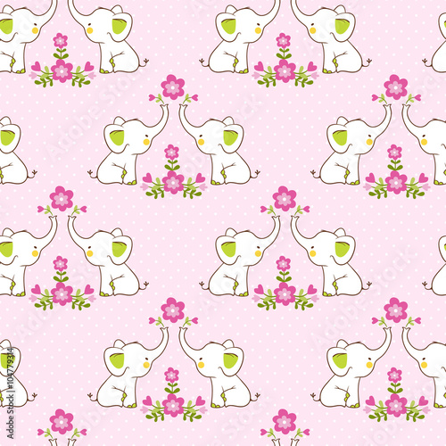 Childish vector background. Cute floral seamless pattern with elephants. Childish vector background.