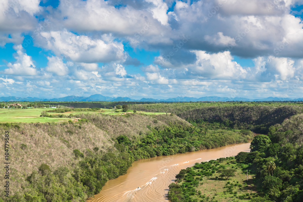 Tropical river Chavon, Dominican Republic. top view Tropical river Chavon, Dominican Republic. top view