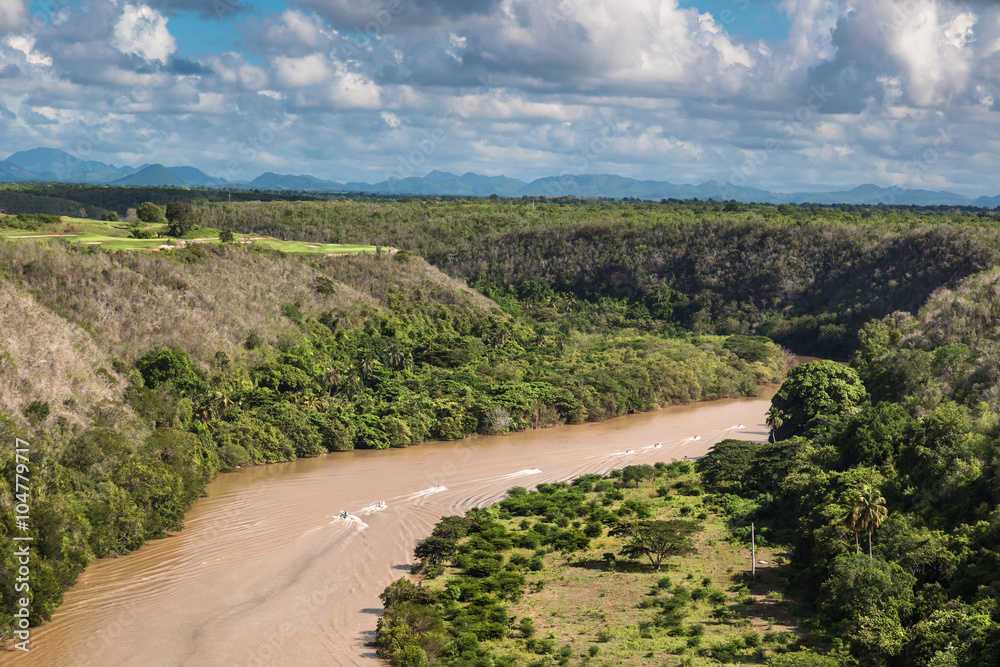 Tropical river Chavon, Dominican Republic. top view