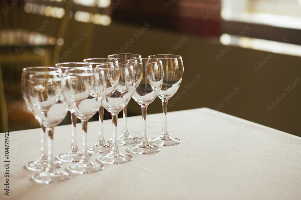 Empty glasses set in restaurant